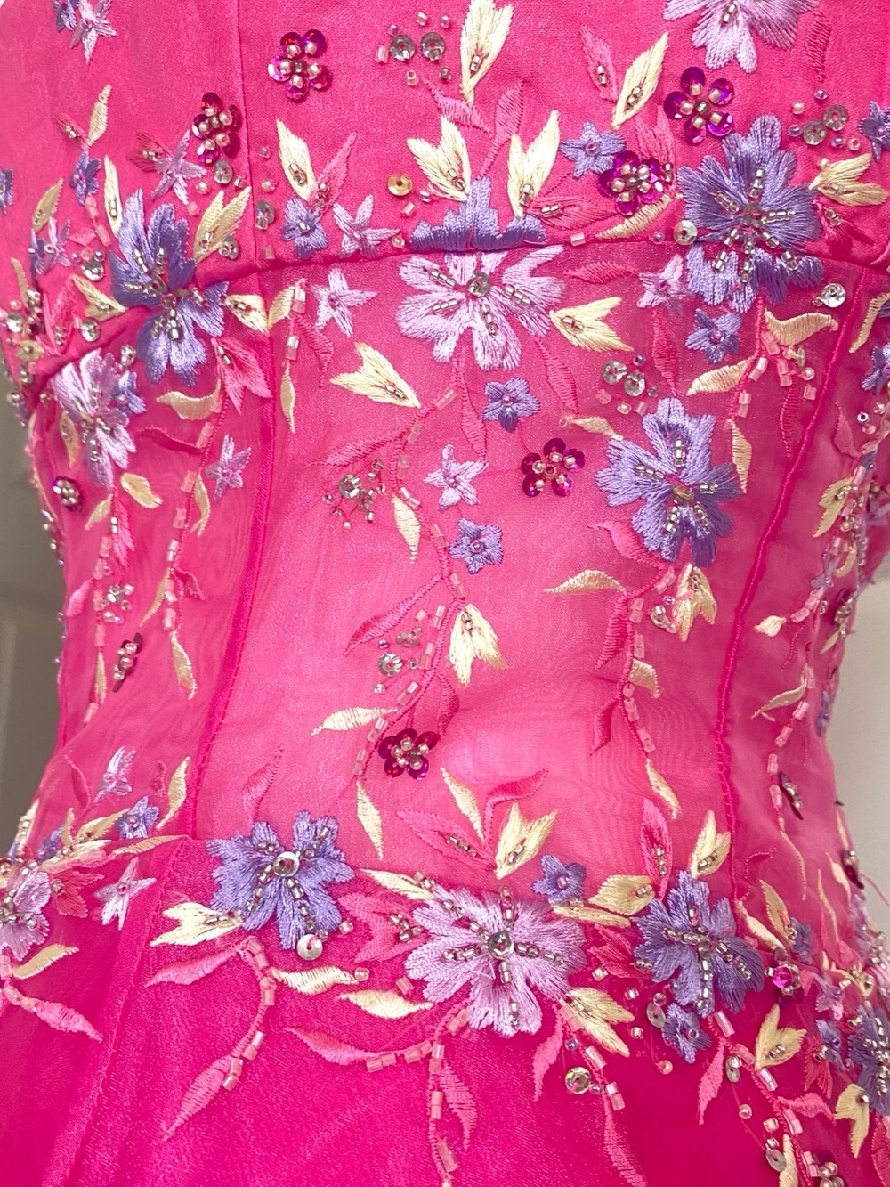 Strapless Fuschia Evening Gown with Embroidered Bodice - Picture 7 of 13